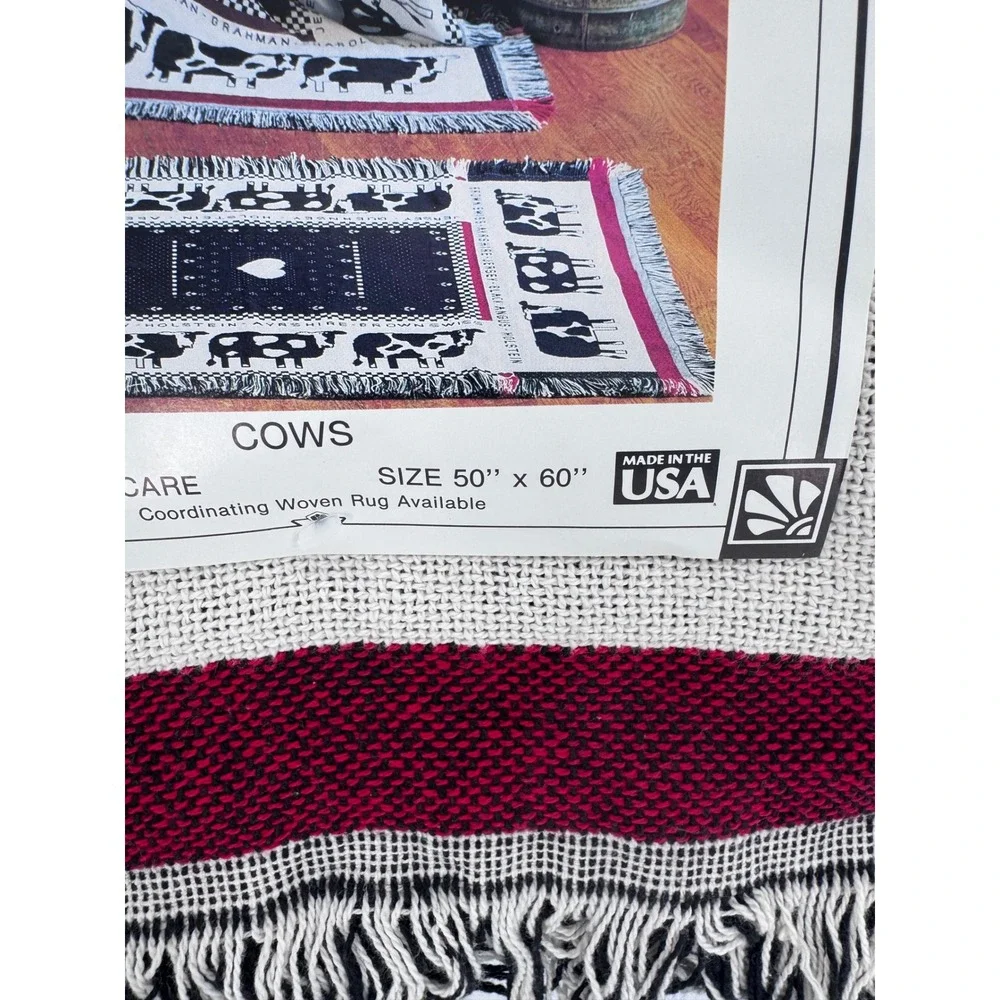 Vintage Heritage Blanket Throw Pat‎ Meyers Farmhouse Cow Heart Woven USA New